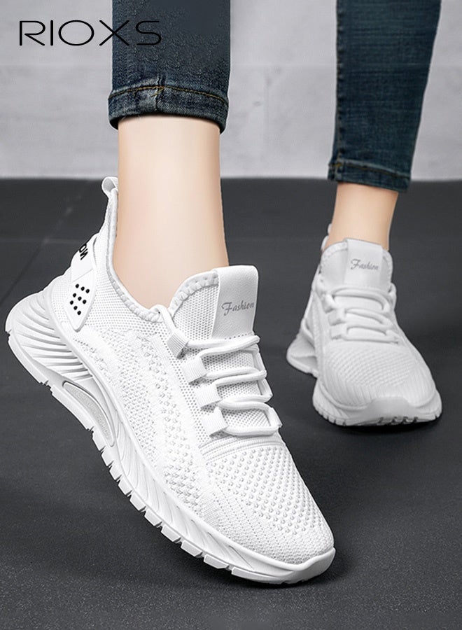 ريوكس أحذية الجري النسائية، أحذية رياضية خفيفة الوزن ومانعة للانزلاق، أحذية رياضية غير رسمية سهلة الارتداء من شبكة قابلة للتنفس، أحذية مريحة غير رسمية برباط للمشي، أحذية تنس للسيدات، أحذية رياضية عصرية ناعمة للركض والتمارين الرياضية والجري والمشي لمسافات طويلة وصيد الأسماك والارتداء اليومي، بيضاء - Image 5